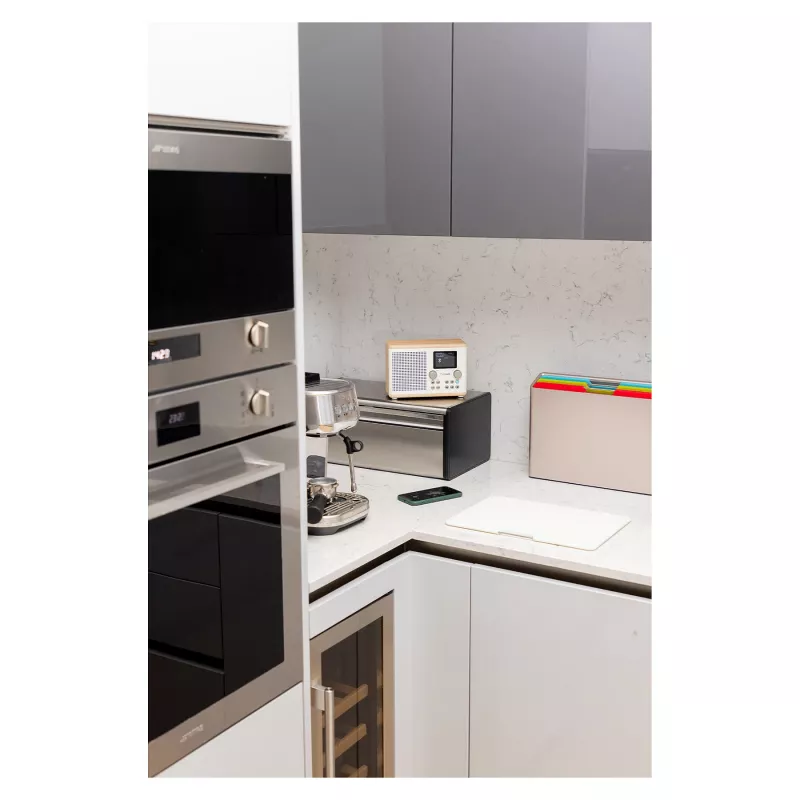 Pure Classic H4 DAB+/FM digitale radio, 2,4-inch kleurendisplay, wekker, slaaptimer en keukentimer, Cotton White/eiken