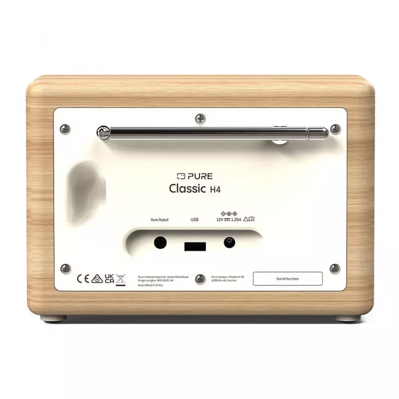 Pure Classic H4 DAB+/FM digitale radio, 2,4-inch kleurendisplay, wekker, slaaptimer en keukentimer, Cotton White/eiken