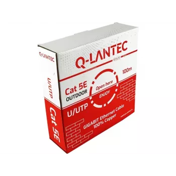 Q-LANTEC outdoor U/UTP Cat.5e netwerkkabel, PE-mantel, droog waterblokkerend band, 4-paar, 24 AWG, 1 Gbit/s, zwart, 100 m