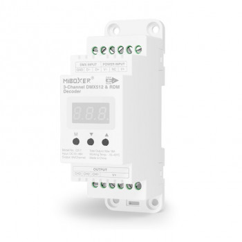 MiBoxer D3-T 3-kanaals DMX512/RDM-LED-decoder, DIN-rail, 12–48 V DC