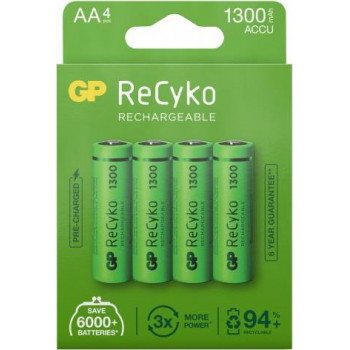 GP ReCyko AA NiMH-accu's, 1300 mAh, 1,2 V, 4-pack