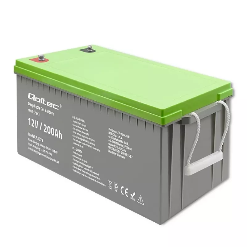 Qoltec 53079 Deep Cycle Gel Accu 12V 200Ah (62,5 kg)
