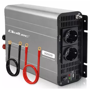Qoltec gemodificeerde sinusomvormer 12V naar 230V 1500W/3000W met USB, compatibel met LiFePO4 GEL AGM