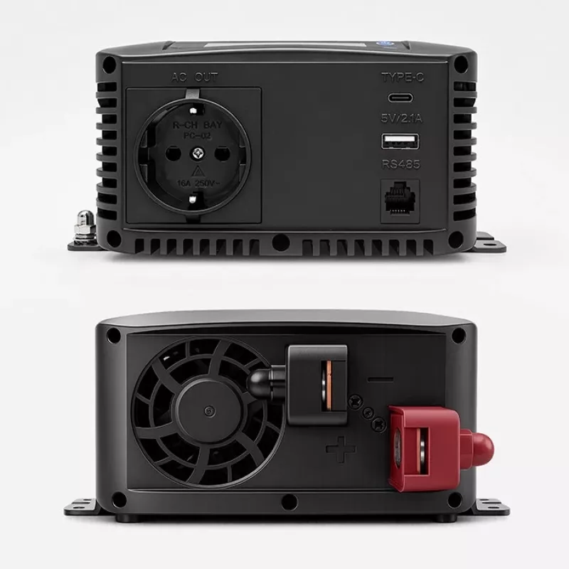 Qoltec zuivere sinusomvormer 12V naar 230V 1000W/2000W met LCD, USB, USB-C, LiFePO4/GEL/AGM compatibel