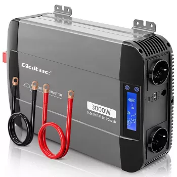 Qoltec zuivere sinus omvormer 12V naar 230V 1500W/3000W met LCD USB USB-C voor LiFePO4 GEL AGM