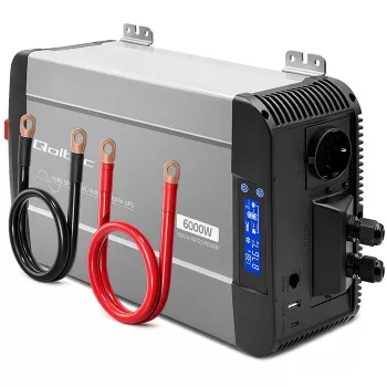 Qoltec zuivere sinus omvormer met UPS 12V naar 230V 3000W/6000W LCD USB USB-C LiFePO4 GEL AGM