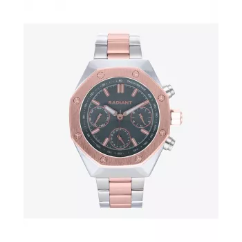 RADIANT heren analoog quartzhorloge RA628704 - 44mm RVS behuizing, zwarte wijzerplaat, zilveren milanaise band, 5 ATM