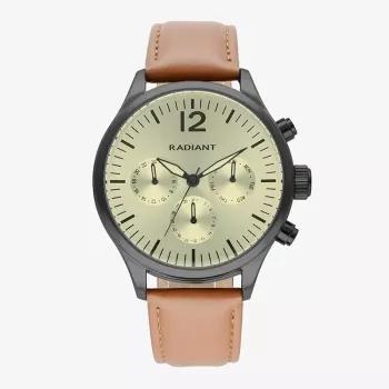 RADIANT heren analoog quartz horloge RA641704 43mm roestvrij stalen behuizing zwarte wijzerplaat leren band