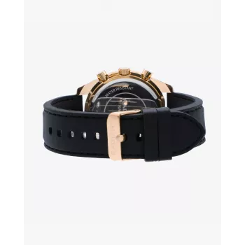 RADIANT RA668709 heren analoge quartz armbandhorloge 44mm zwarte wijzerplaat leren band