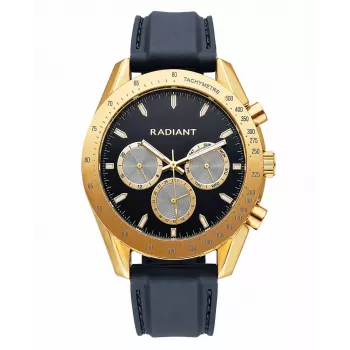 RADIANT RA668709 heren analoge quartz armbandhorloge 44mm zwarte wijzerplaat leren band