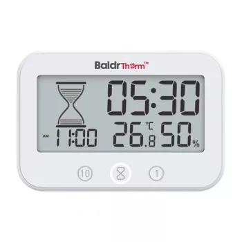 RAINPOINT BALDRTHERM B0549STH badkamertimer met temperatuur- en vochtigheidsmonitor, IP24 spatwaterbescherming, countdown/count-up, lcd-achtergrondverlichting, zuignap/standaard/wandmontage