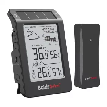 RAINPOINT BALDRTHERM B0596WT2H2P-V1 op zonne-energie werkend weerstation met draadloze buitensensor, zwart