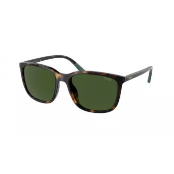 Ralph Lauren herenzonnebril PH4185U - glanzend zwart, vierkant montuur, donkergrijze glazen, 56 mm