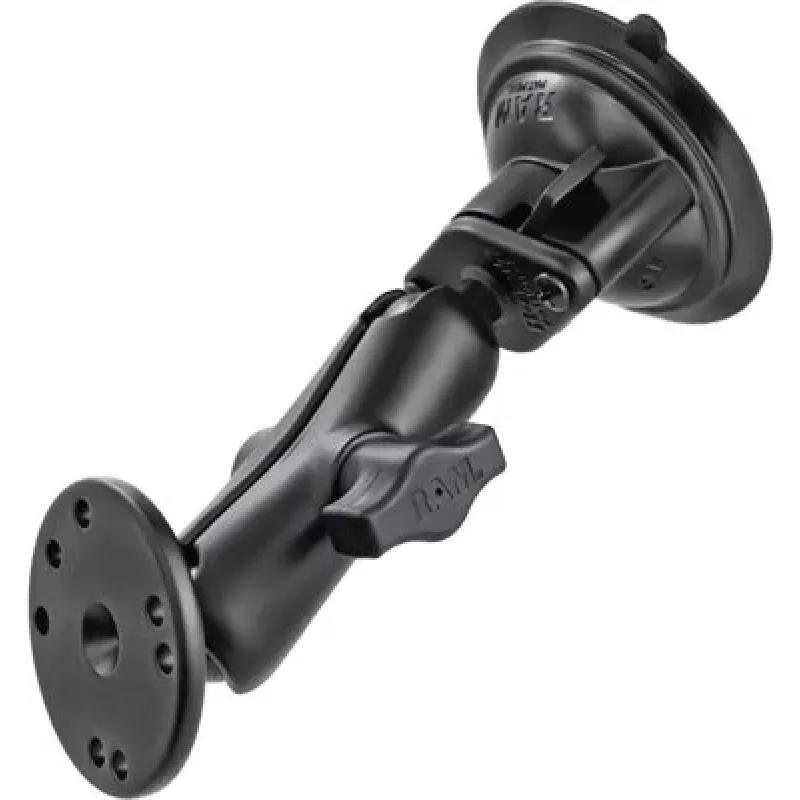 RAM Mounts zuignaphouder met AMPS-adapter – B-kogel (1 inch), diamantgrondplaat, middelste arm, ronde grondplaat (RAM-B-166-202U)