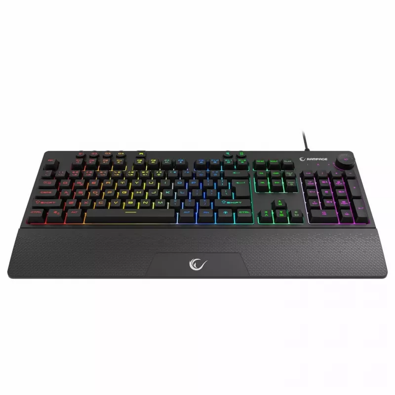 Rampage Simula RGB Macro KB-GX65 bedraad membraan gamingtoetsenbord met polssteun, zwart