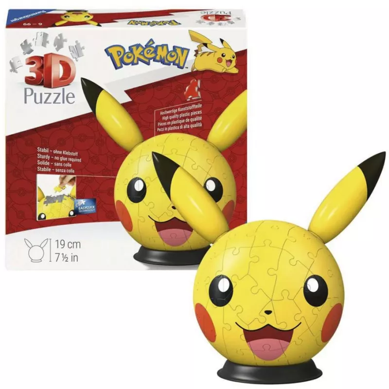 Ravensburger 3D puzzelbal Pokémon Pikachu met oren - 54 onderdelen