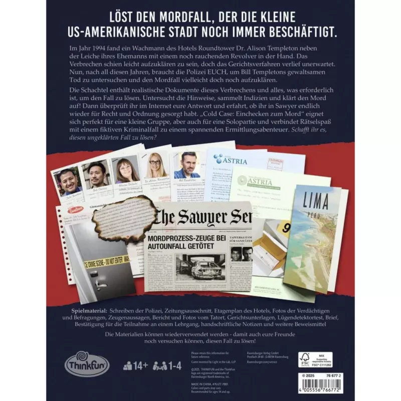 RAVENSBURGER Cold Case: Inchecken voor de Moord Coöperatief Detectivespel