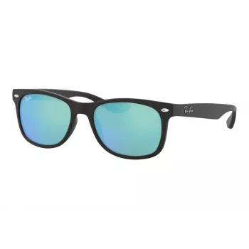 Ray-Ban Junior RJ9052S100S55 zonnebril - glanzend zwart montuur, lichtblauwe spiegelglazen, 48 mm