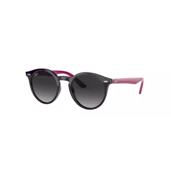 Ray-Ban Junior RJ9064S70218G kinderen zonnebril, rond, transparant roze montuur, grijze verloopglazen, 44 mm