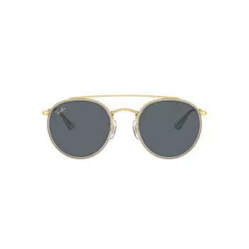 Ray-Ban RB3647N Round Double Bridge zonnebril koperen montuur lichtblauw verloopglazen 51mm