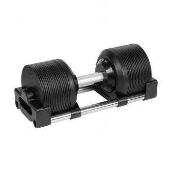 REBEL ACTIVE verstelbare gietijzeren dumbbell 36 kg, stappen van 1 kg, automatisch keuzesysteem, enkele dumbbell, zwart/rood