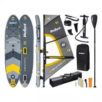 REBEL ACTIVE opblaasbaar stand-up paddleboard met windsurf-rig, 305x76x15 cm, complete set met peddel, pomp, leash, rugzak