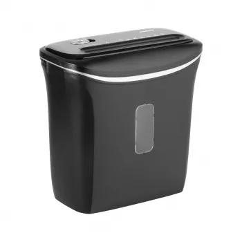 REBEL papiervernietiger met 12-liter mand, partikelsnede, P-3, 6 blad, zwart