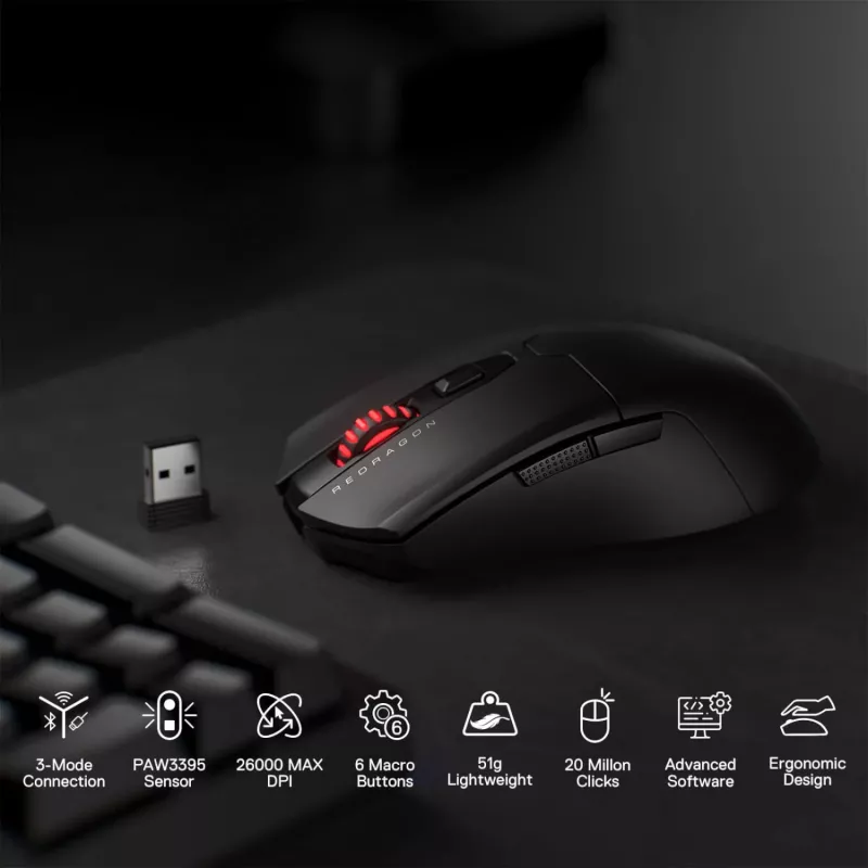 Redragon FYZU M995 PRO Draadloze gamingmuis, zwart
