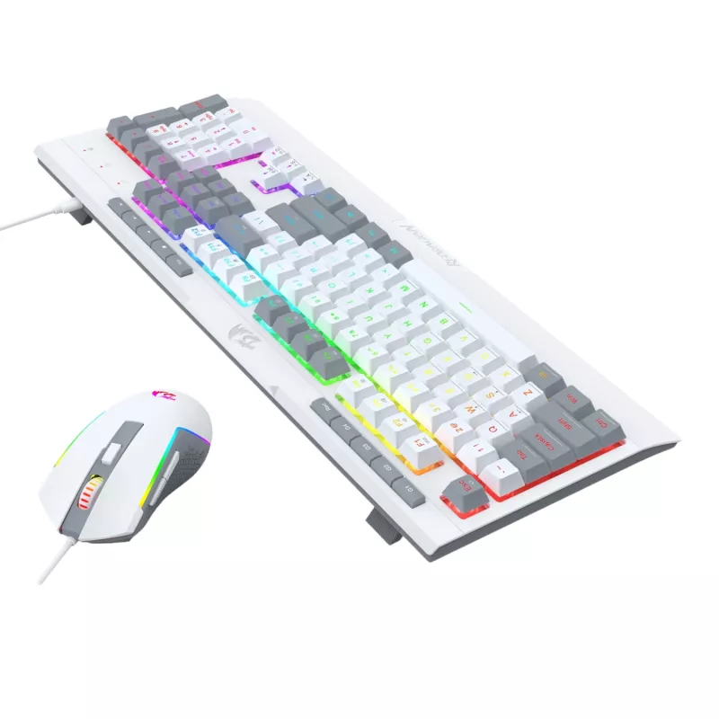 Redragon S151 Bedrade RGB Gaming-toetsenbord- en Muis-set - Wit en Grijs