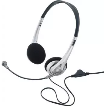 Renkforce RF-5045268 bedrade on-ear-headset met beugelmicrofoon en inline volumeregelaar, zwart/zilver