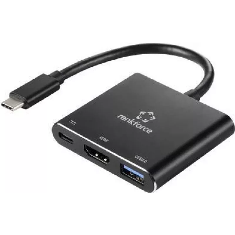 Renkforce RF-5133676 USB-C naar HDMI multiport-adapter met Power Delivery & USB-A, 4K, 20 cm, zwart