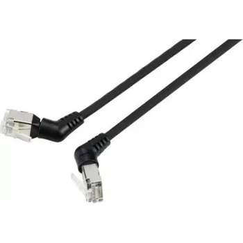 Renkforce RF-6071546 CAT 6a F/UTP RJ45 patchkabel, 0,5 m, zwart, 360° draaibare stekkers, haakse uitgang