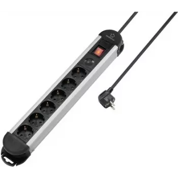Renkforce RF-6417718 6-voudige overspanningsbeveiliging stekkerdoos met aluminium behuizing, 1,5 m kabel, zwart