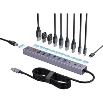 Renkforce RF-7465830 interne USB-C 10-poorts USB 3.0-hub, 5 Gbit/s, SATA-gevoed, grijs