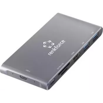 Renkforce RF-PCR-550 USB-C hub met HDMI, 3x USB-A, PD, SD/microSD-kaartlezer - grijs aluminium RF-4599772