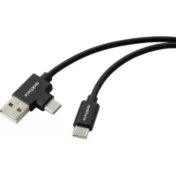 Renkforce USB-C naar USB-A kabel, USB 2.0, 2 m, zwart, 480 Mbps, dubbel afgeschermd, PVC-mantel, rechte stekker RF-7116122