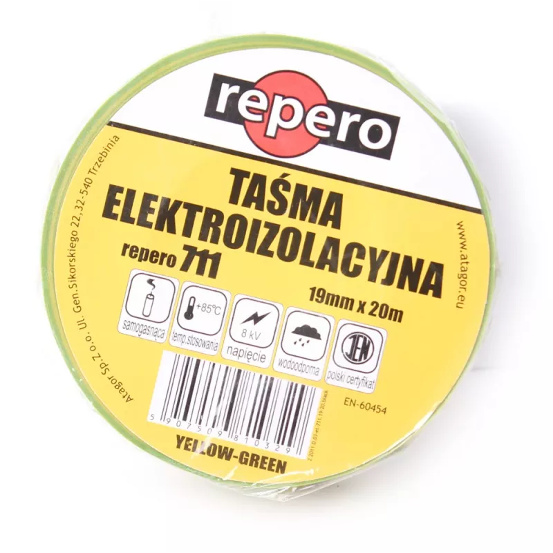 REPERO 711E geel-groen PVC elektro-isolatieband 19 mm x 20 m