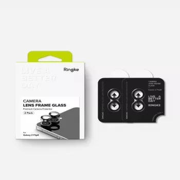 Ringke camera-omlijsting 2-pack voor Samsung Galaxy Z Flip 8 - zwarte aluminiumlegering lensbescherming met 9H gehard glas