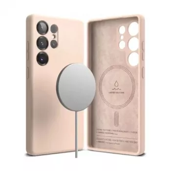 Ringke Galaxy S25 Ultra hoesje silicone magnetic pink sand