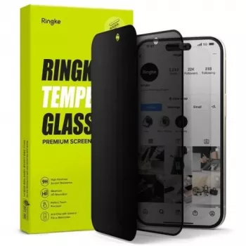 Ringke iPhone 15/16 screenprotector Easy Slide privacy gehard glas 9H met installatiehulp (2-pack) transparant