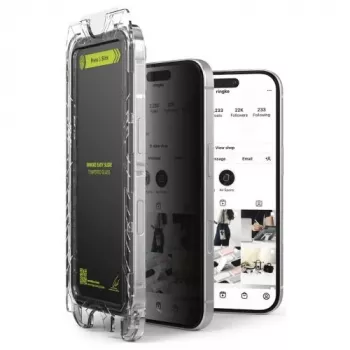 Ringke iPhone 15/16 screenprotector privacy Premium Easy Slide gehard glas 9H met installatiehulp (2-pack) transparant