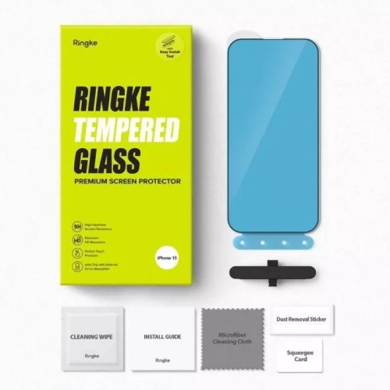 Ringke iPhone 15/16 Screen Protector Privacy Tempered Glass 9H met installatiehulp transparant