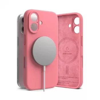 Ringke iPhone 16 hoesje silicone magnetisch roze