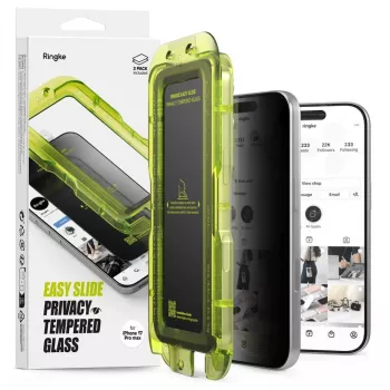 Ringke iPhone 17 Pro displayschermfolie Premium Easy Slide privacy gehard glas 9H met installatiehulp (2-pack) transparant
