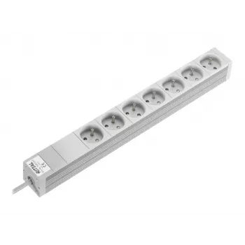 Rittal 7240510 1U 19 inch rack-PDU, 7x CEE 7/5 stopcontacten, 230V 16A, 2m kabel, grijs