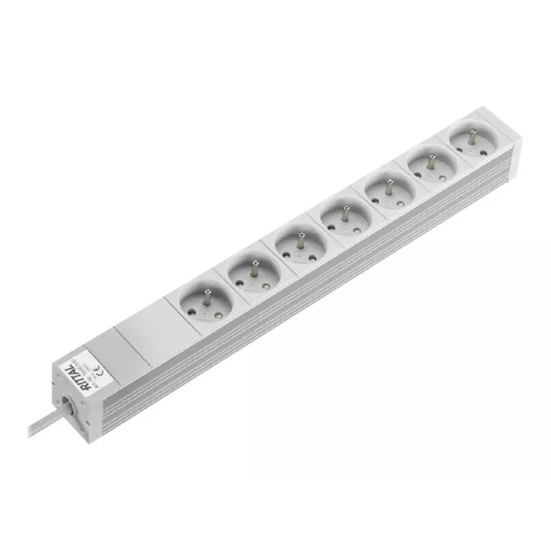 Rittal 7240510 1U 19 inch rack-PDU, 7x CEE 7/5 stopcontacten, 230V 16A, 2m kabel, grijs