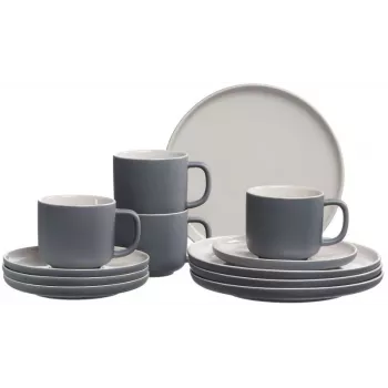 Ritzenhoff & Breker Jasper 12-delige steengoed koffieservies, grijs met glanzend glazuur 407648