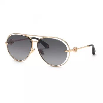 Roberto Cavalli dames zonnebril SRC032M610300 - oversized vierkant zwart montuur, grijs verloopglazen, 61 mm