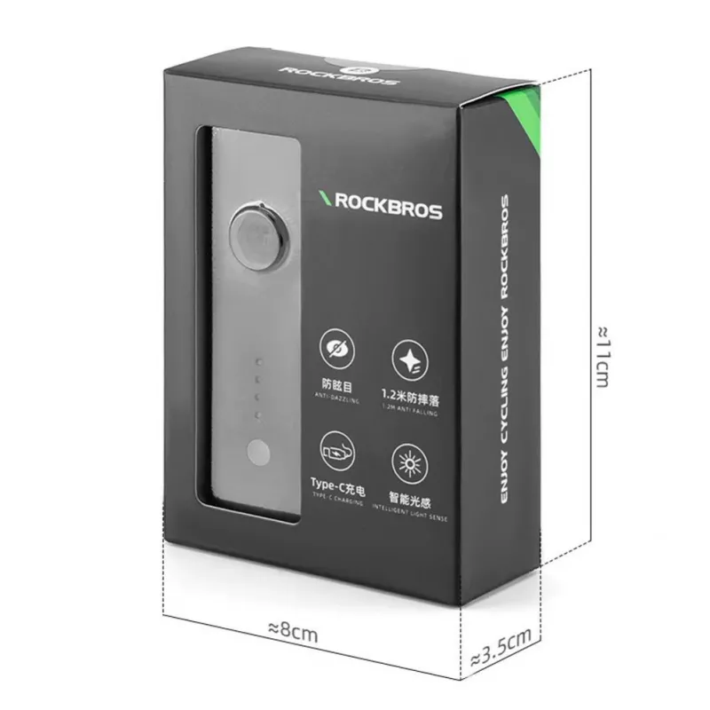 ROCKBROS voorfietslamp 260 lm met USB-C naar USB-A kabel - zwart