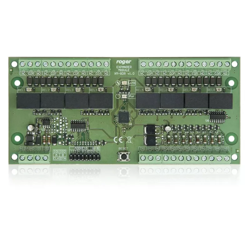 ROGER XM-8DR-BRD I/O-expansiemodule, 8 ingangen, 8 relaisuitgangen, RS485